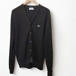 Vintage IzodLacoste Men's Brown V-Neck Button Front Cardigan with Crocodile Logo